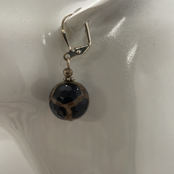 Gorgeous Bead Earrings, Browns, Animal Print, Pattern, Neutral, Sterling Silver - Picture 1 of 5